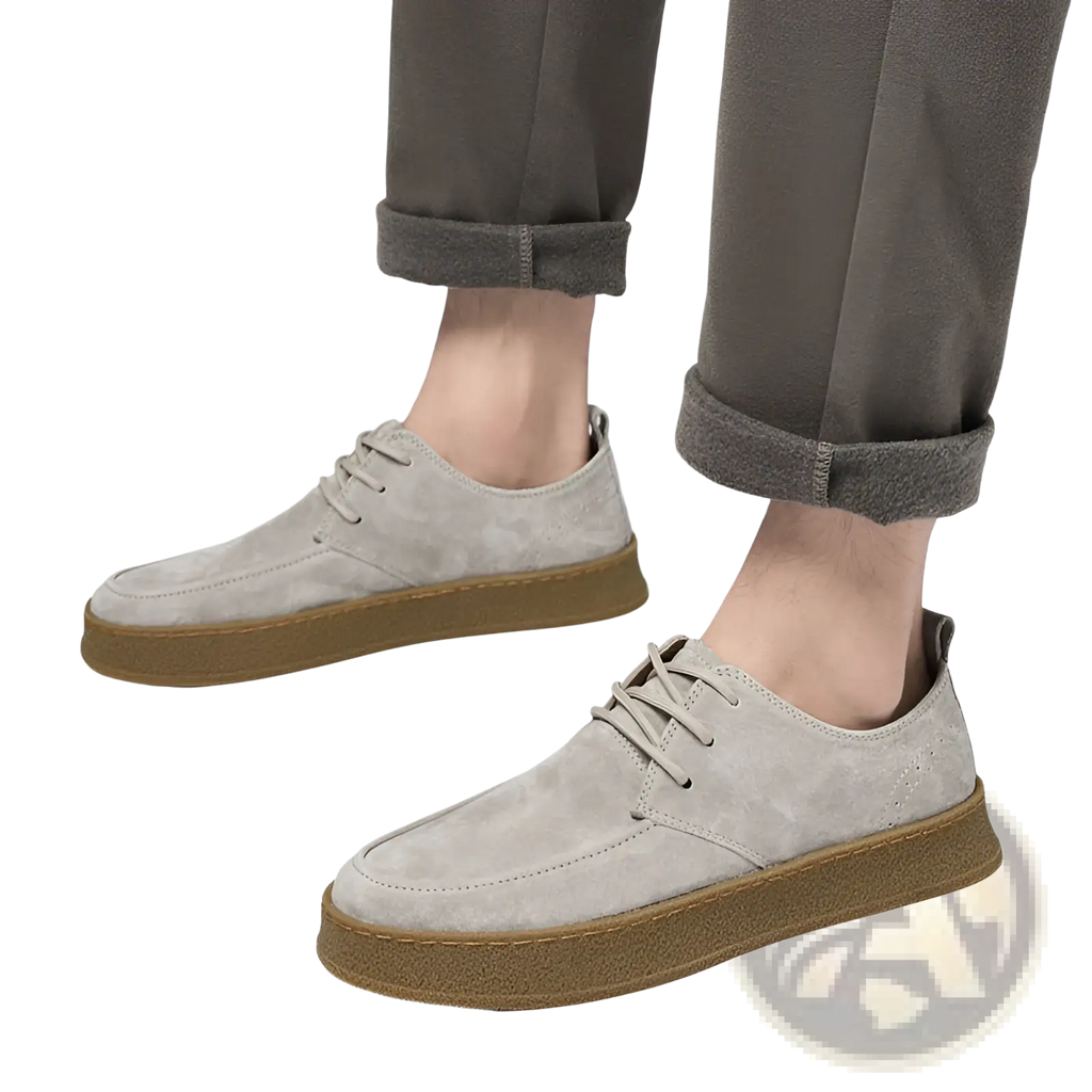 Men's Gray Suede Lace Up Casual Flat Shoes