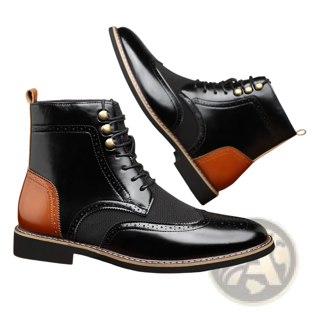 Men's Leather Brogue Boots Two Tone High Top Shoes