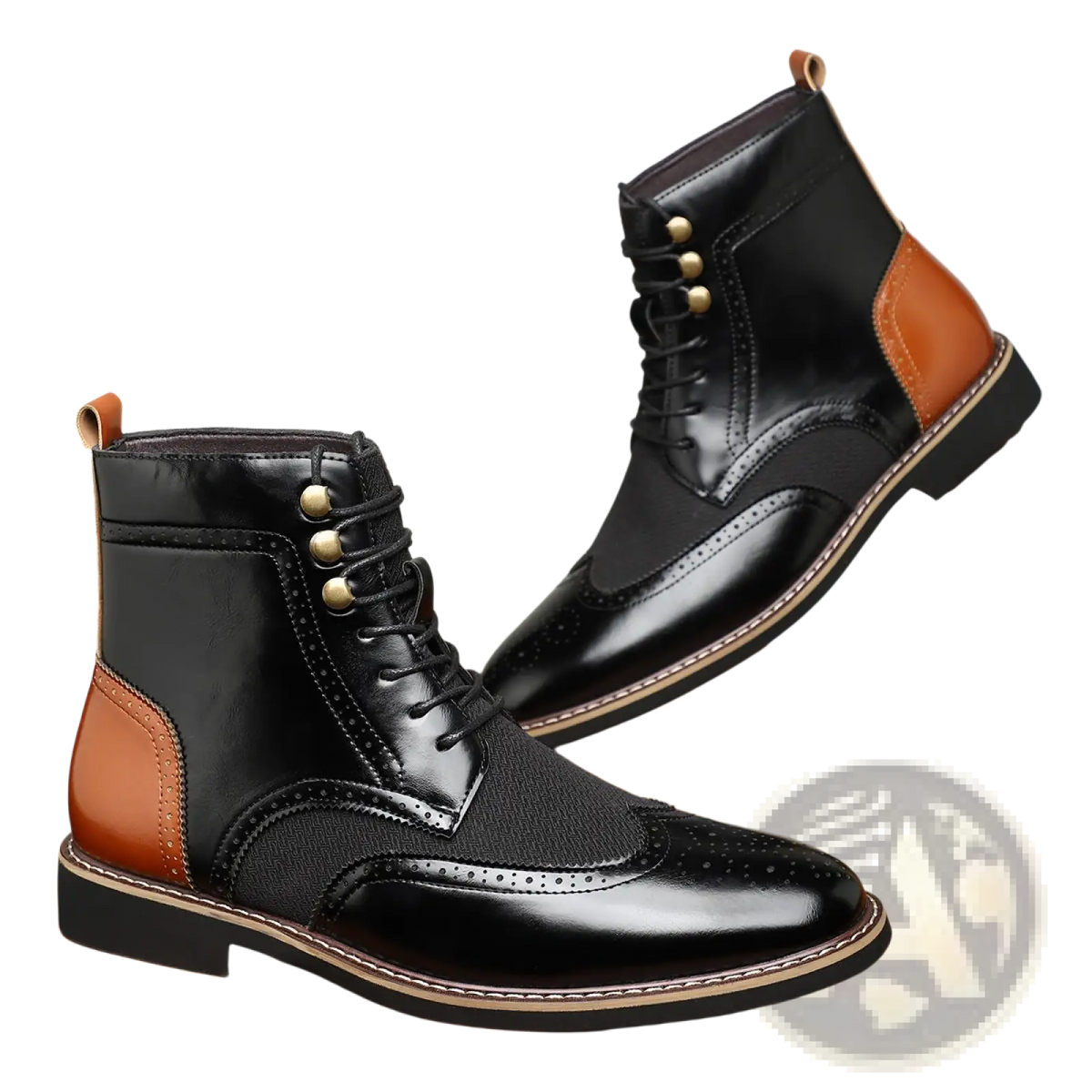 Men's Leather Brogue Boots Two Tone High Top Shoes