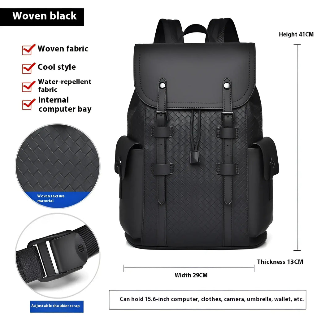 Men's Leather Business Travel Backpack with Laptop Sleeve