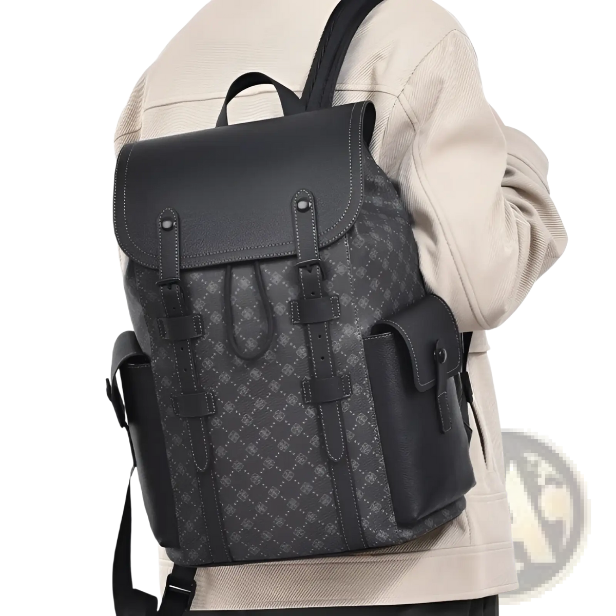 Men's Leather Business Travel Backpack with Laptop Sleeve
