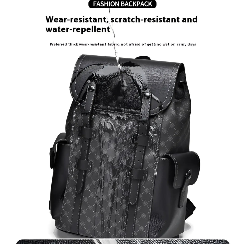 Men's Leather Business Travel Backpack with Laptop Sleeve