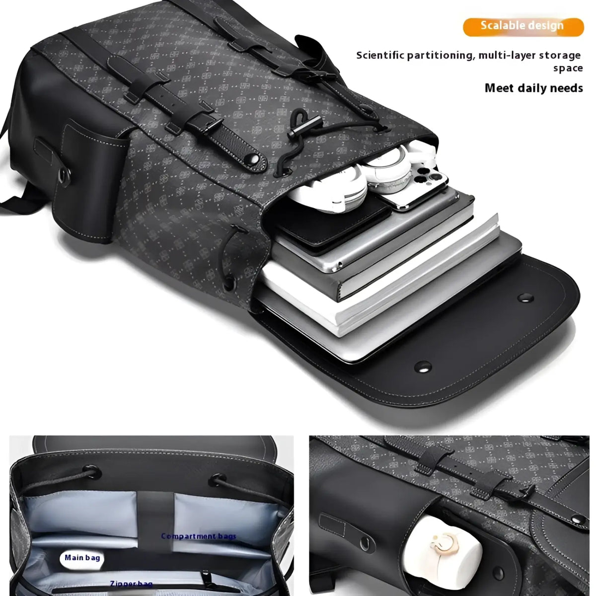 Men's Leather Business Travel Backpack with Laptop Sleeve