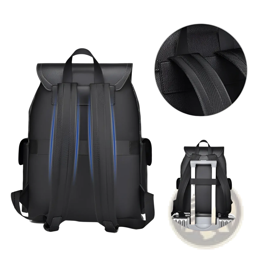 Men's Leather Business Travel Backpack with Laptop Sleeve