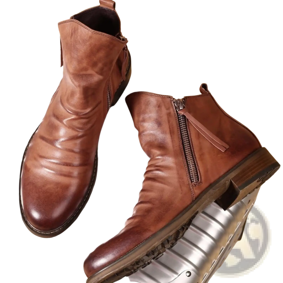 Men's Leather Chelsea Boots with Side Zipper Heel