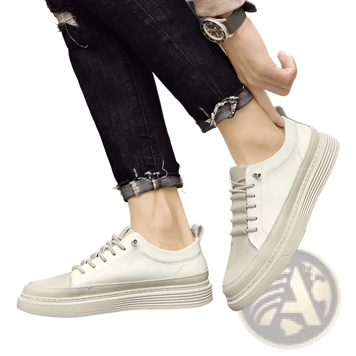 Men's Leather Sneakers no Tie Casual Chunky Sole