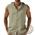 Men's Linen Blend Sleeveless Hooded Button Up Shirt
