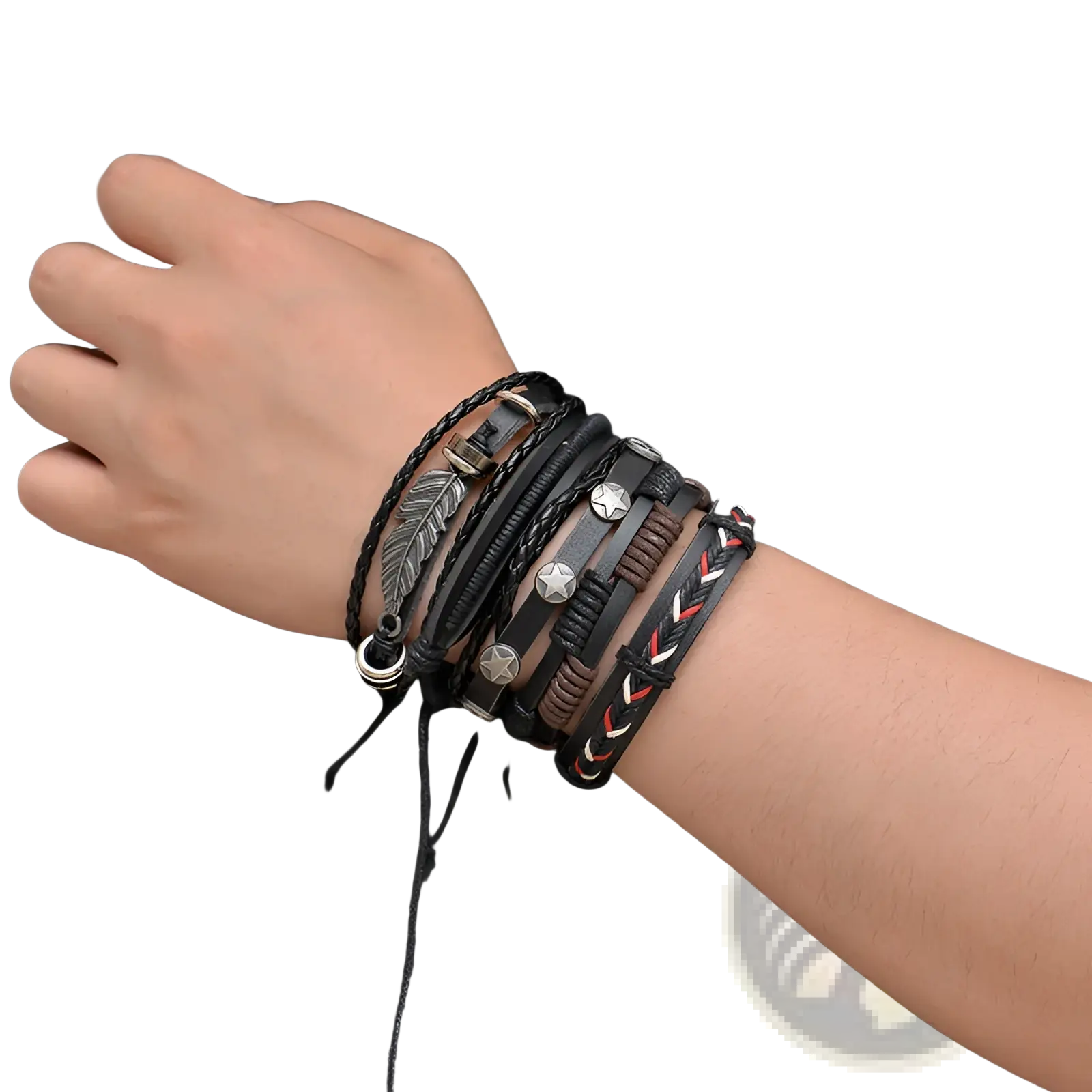 Men's Multilayer Leather Bracelet with Star Charms