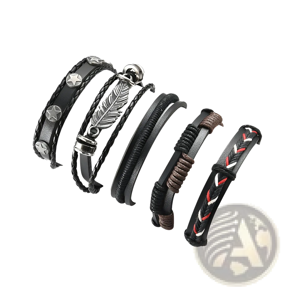 Men's Multilayer Leather Bracelet with Star Charms