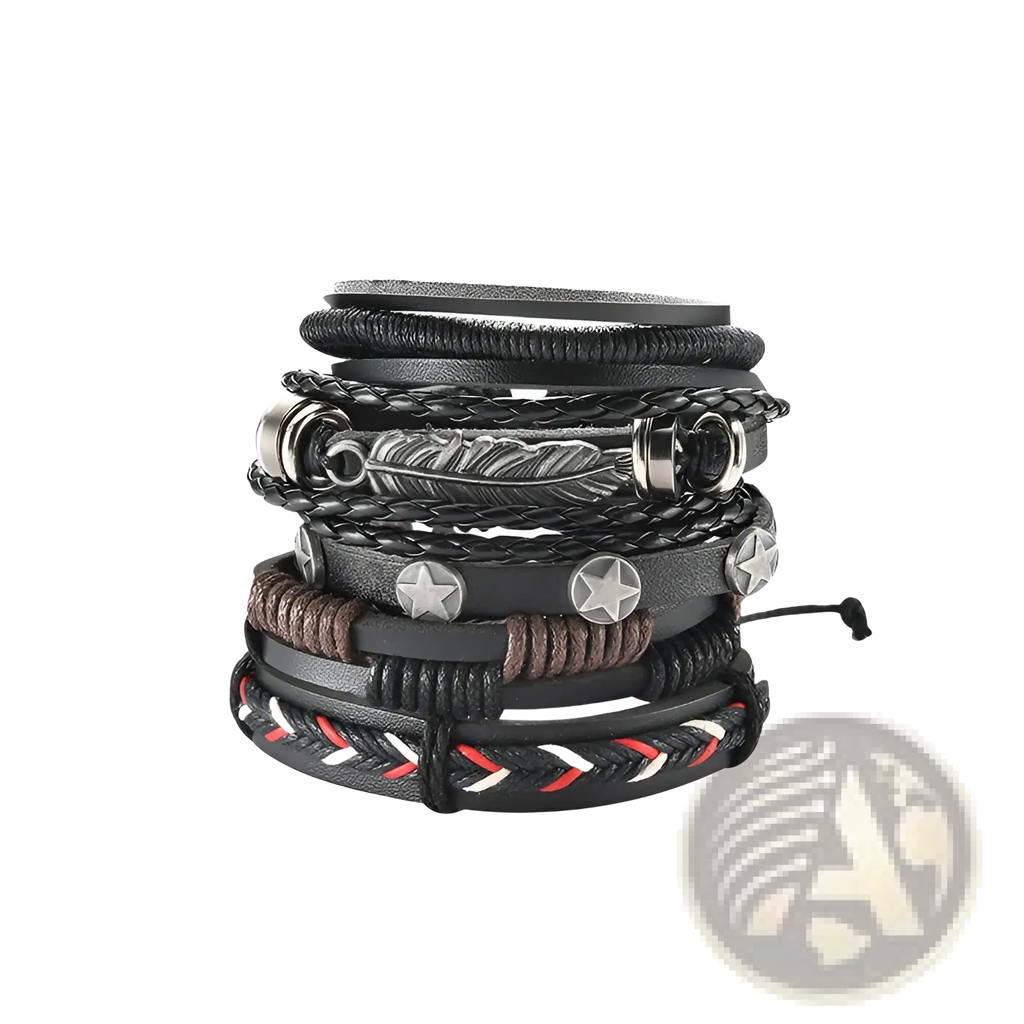 Men's Multilayer Leather Bracelet with Star Charms
