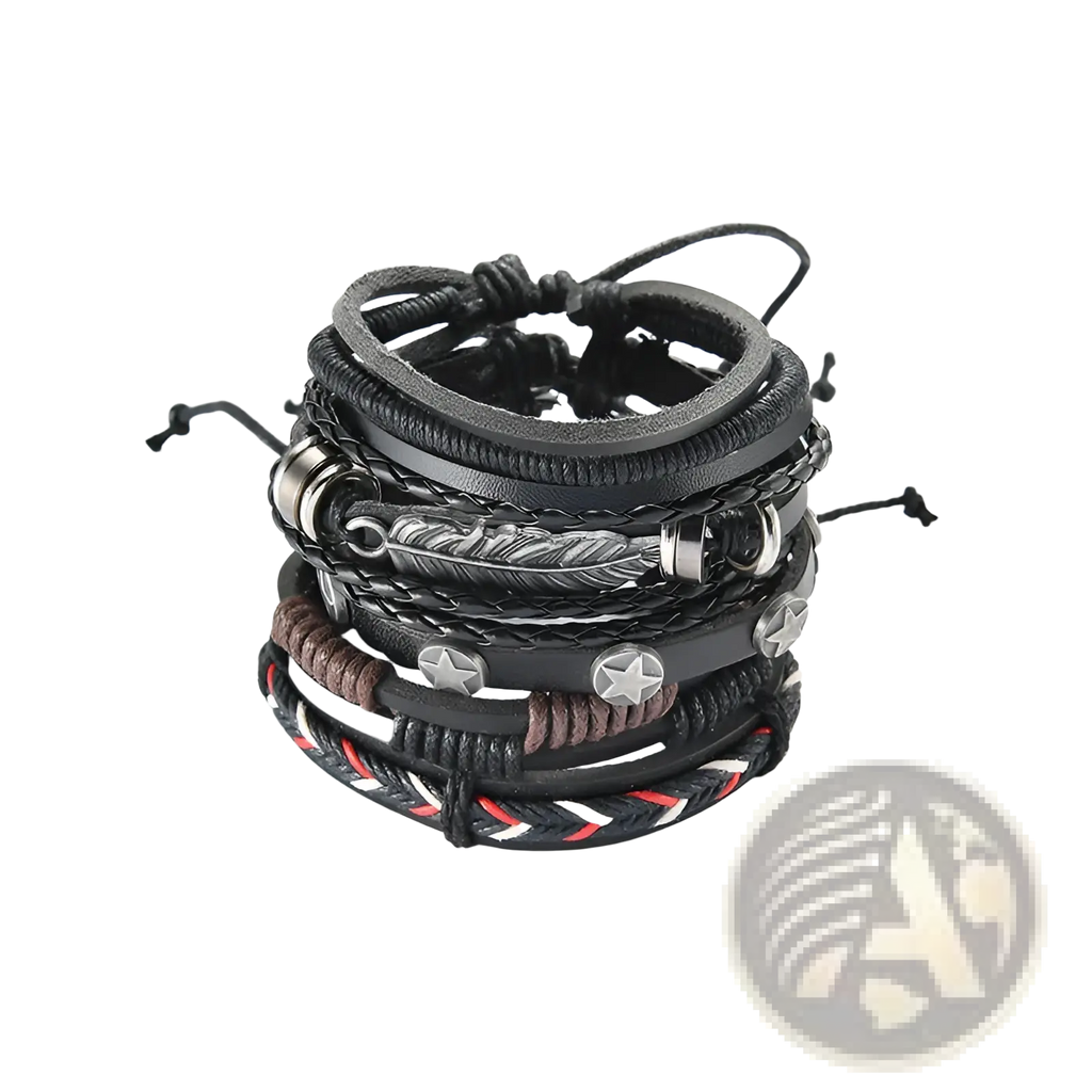 Men's Multilayer Leather Bracelet with Star Charms