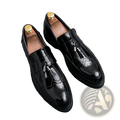 Men's Patent Leather Tassel Loafers with Metallic Strap