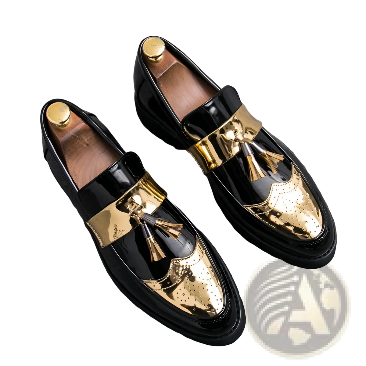 Men's Patent Leather Tassel Loafers with Metallic Strap