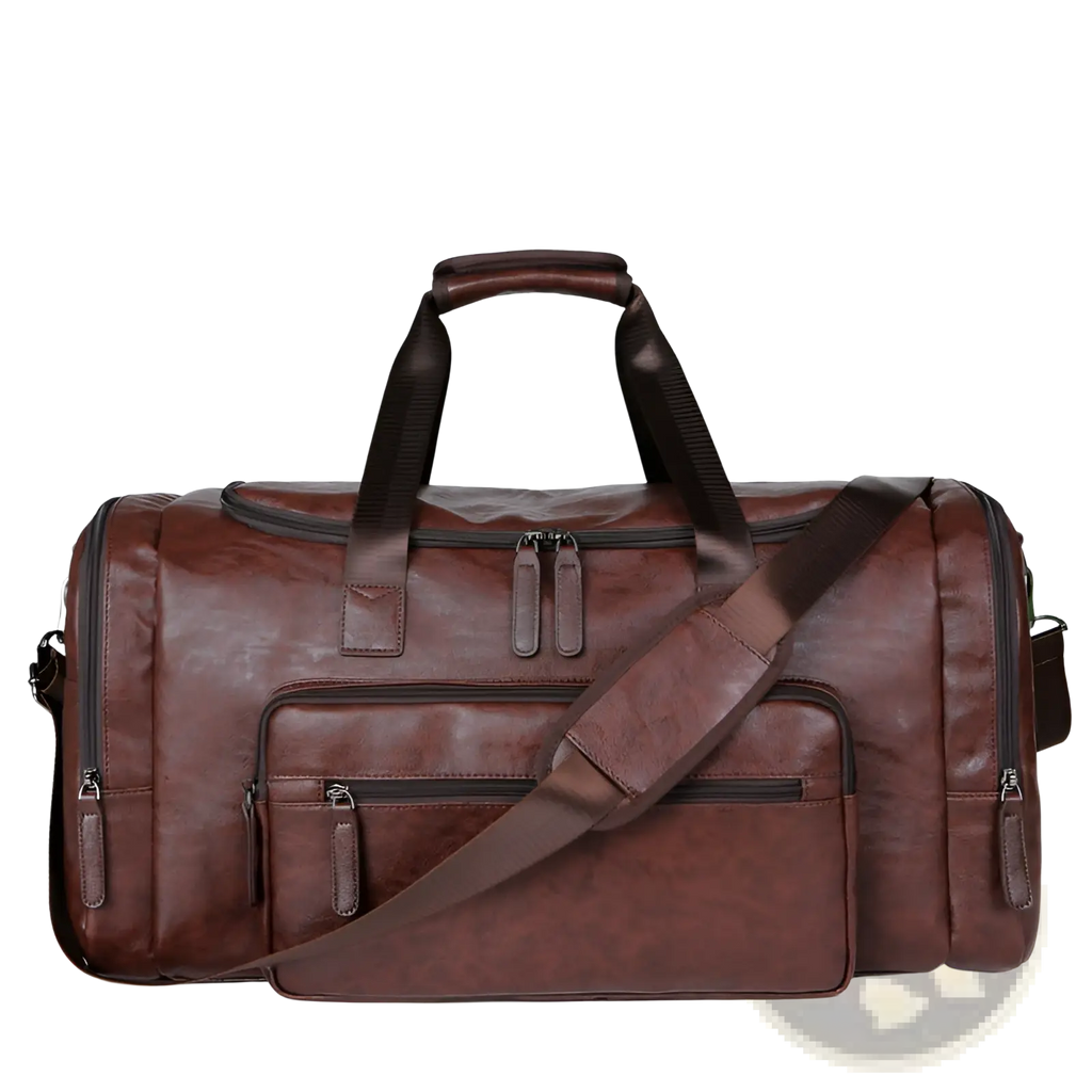 Men's Pu Leather Travel Duffel Bag 20-35l Capacity