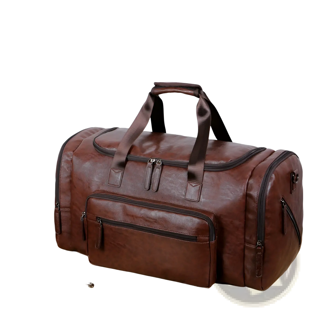 Men's Pu Leather Travel Duffel Bag 20-35l Capacity