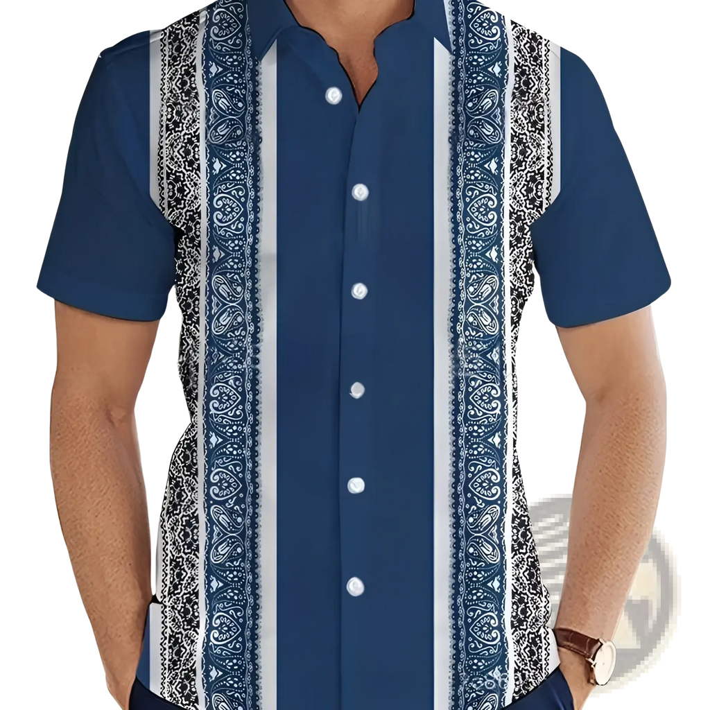 Men's Slim Fit Korean Style Short Sleeve Printed Summer Shirt