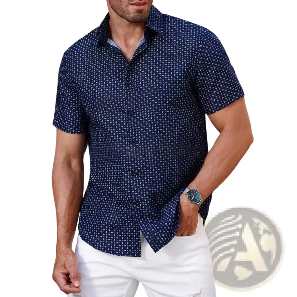 Men's Slim Fit Korean Style Short Sleeve Printed Summer Shirt