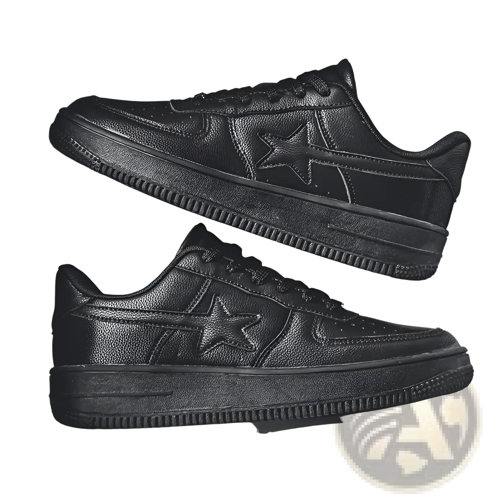 Men's Star Emblem Thick Sole Leather Sneakers