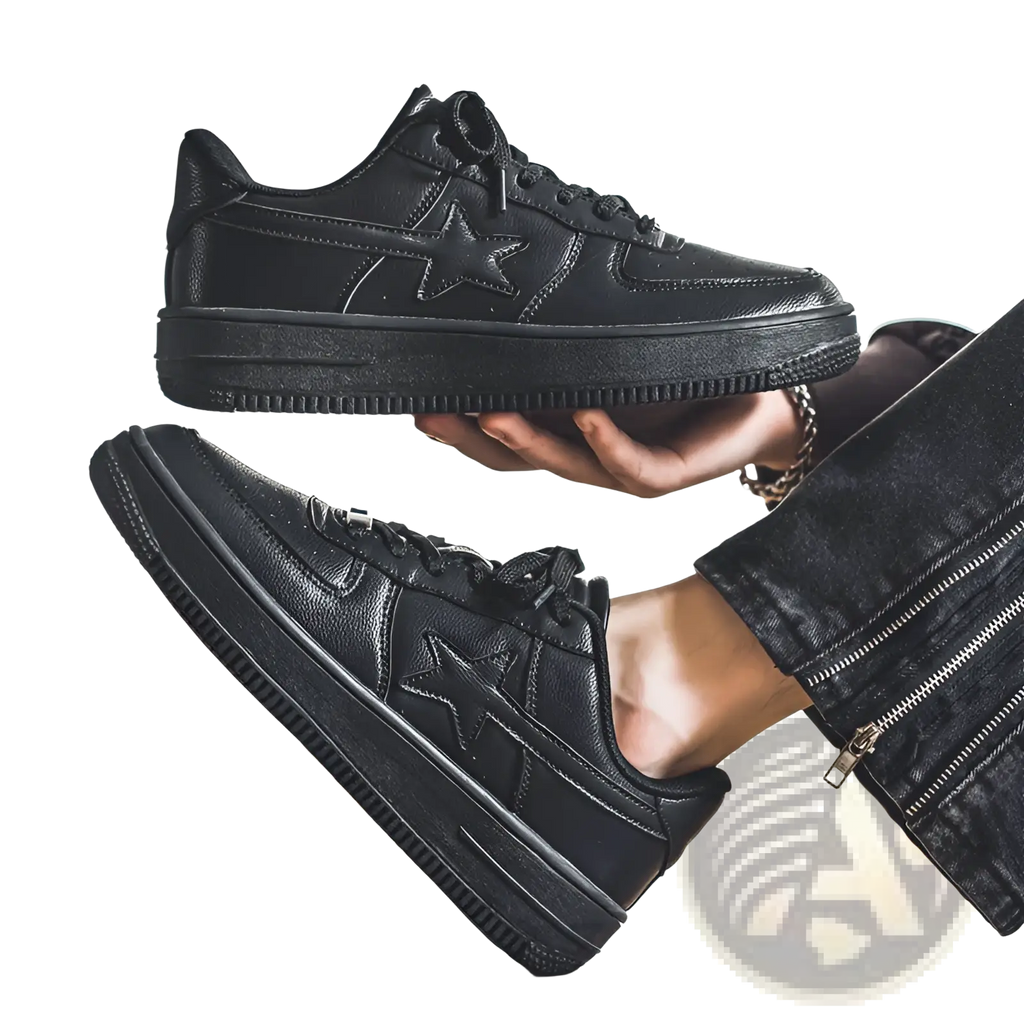 Men's Star Emblem Thick Sole Leather Sneakers