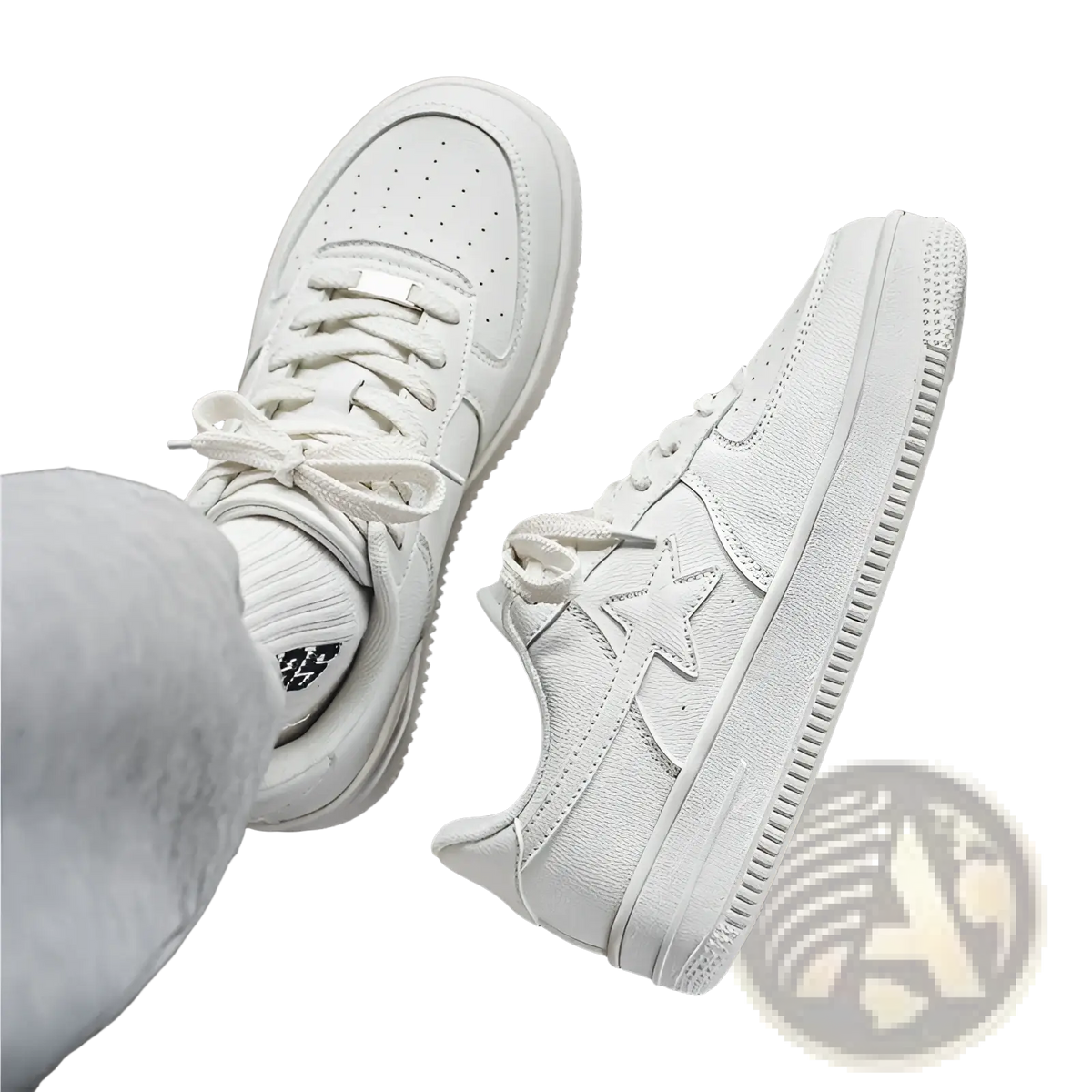 Men's Star Emblem Thick Sole Leather Sneakers