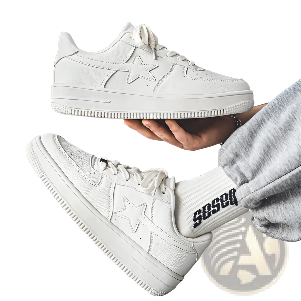 Men's Star Emblem Thick Sole Leather Sneakers