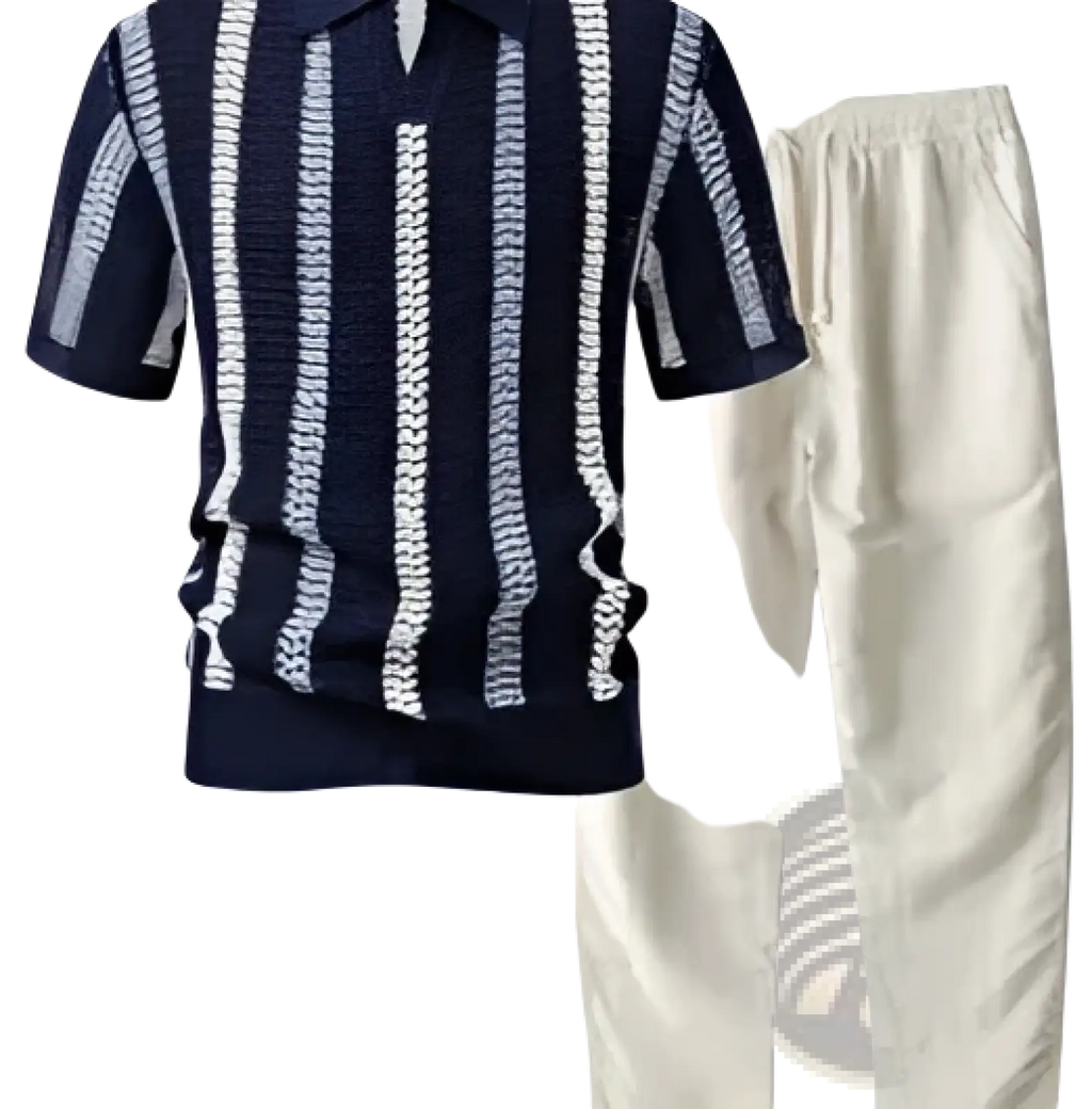Men’s Striped Breathable Knit Summer Polo Shirt