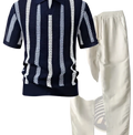 Men’s Striped Breathable Knit Summer Polo Shirt
