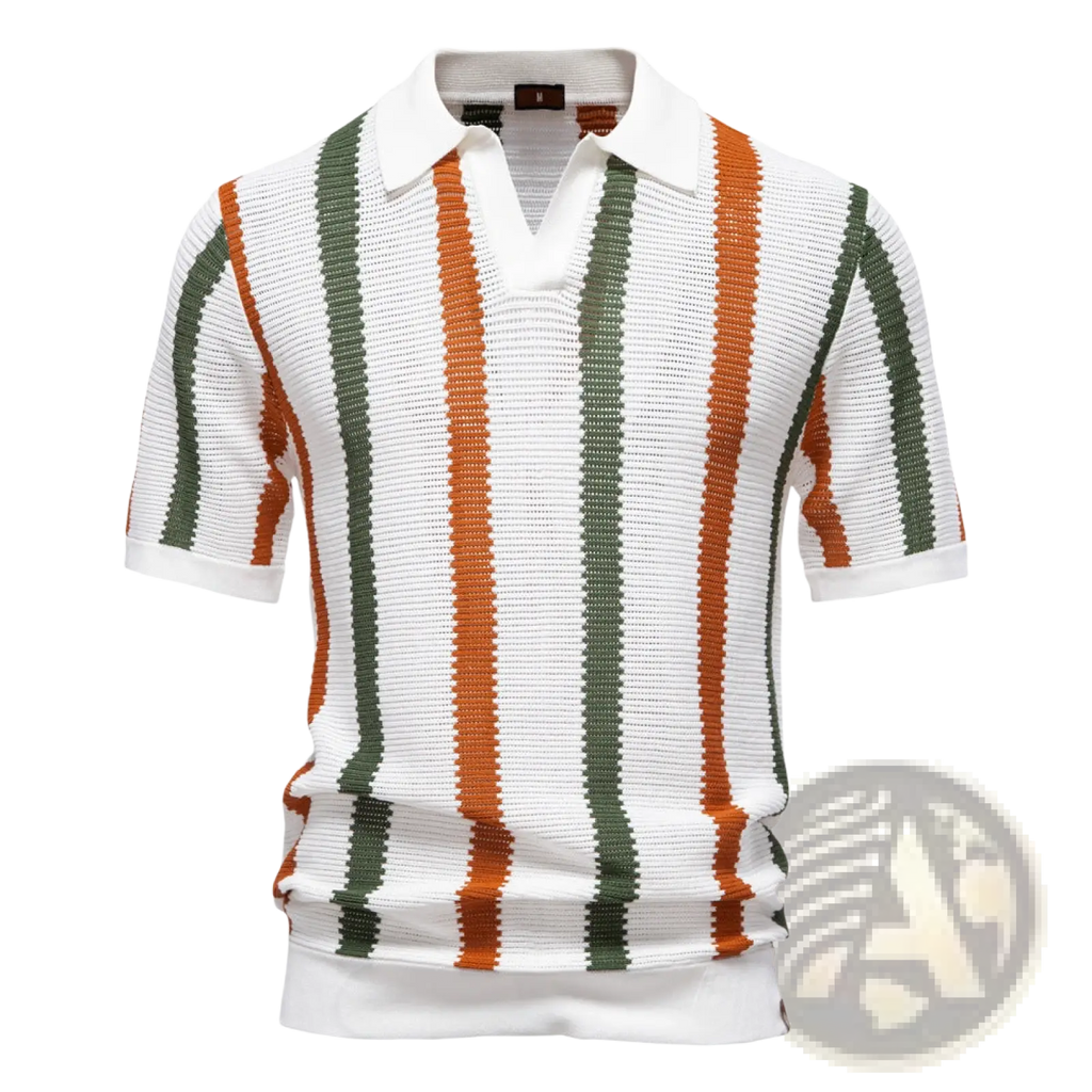 Men’s Striped Breathable Knit Summer Polo Shirt