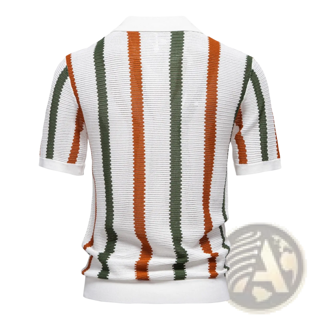 Men’s Striped Breathable Knit Summer Polo Shirt