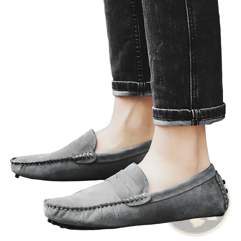 Men's Suede Moccasin Loafers with Rubber Sole
