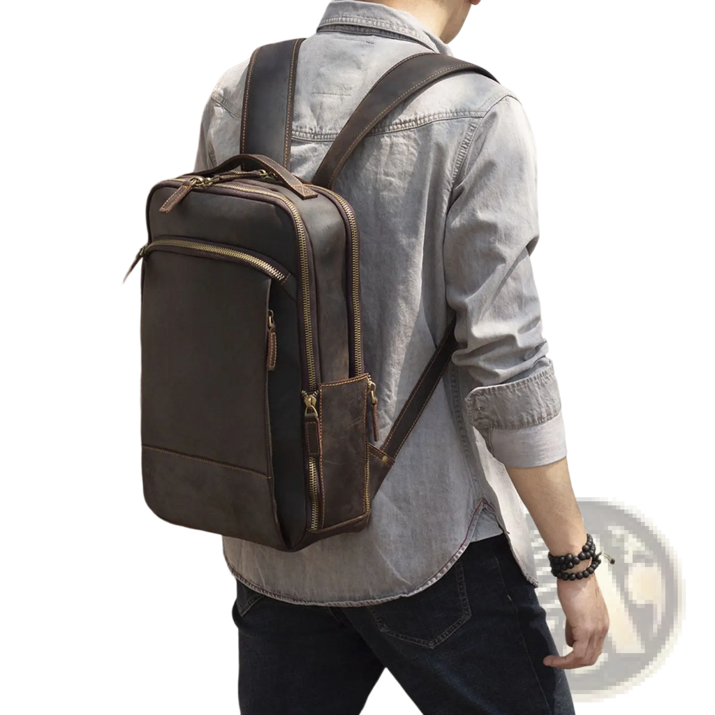 Men's Vintage Leather Backpack in Dark Brown Cowhide