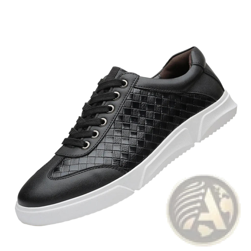 Men's Woven Leather Casual Sneakers White Black