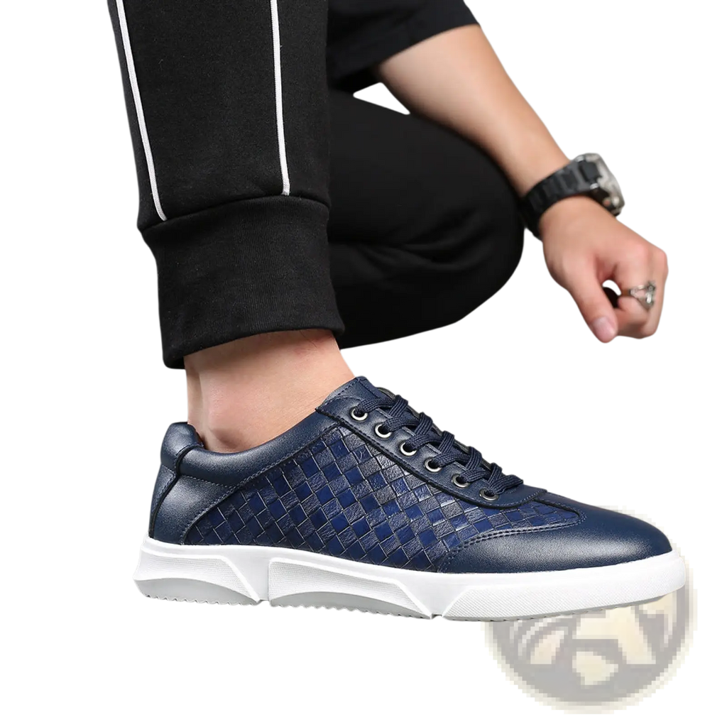 Men's Woven Leather Casual Sneakers White Black