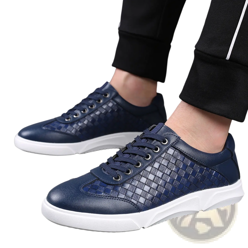 Men's Woven Leather Casual Sneakers White Black