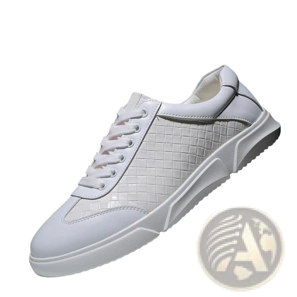 Men's Woven Leather Casual Sneakers White Black