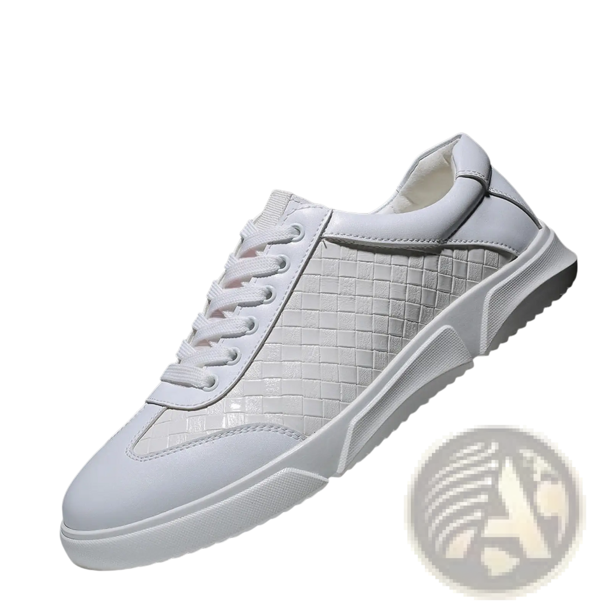 Men's Woven Leather Casual Sneakers White Black
