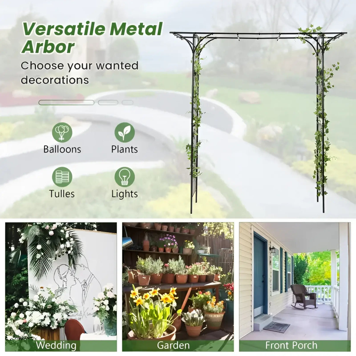 Metal Garden Arbor Archway for Climbing Plants 81in