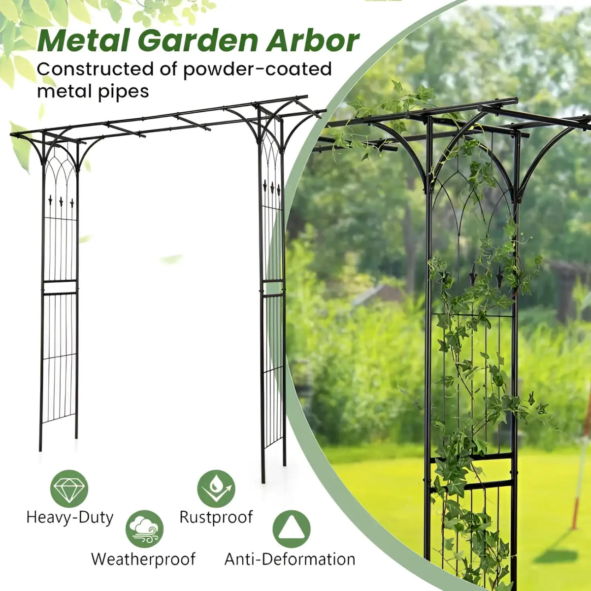 Metal Garden Arbor Archway for Climbing Plants 81in