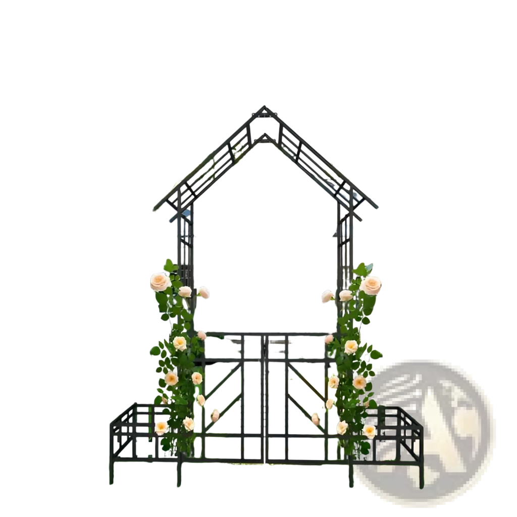Metal Garden Arch with Gate Bench and Planters