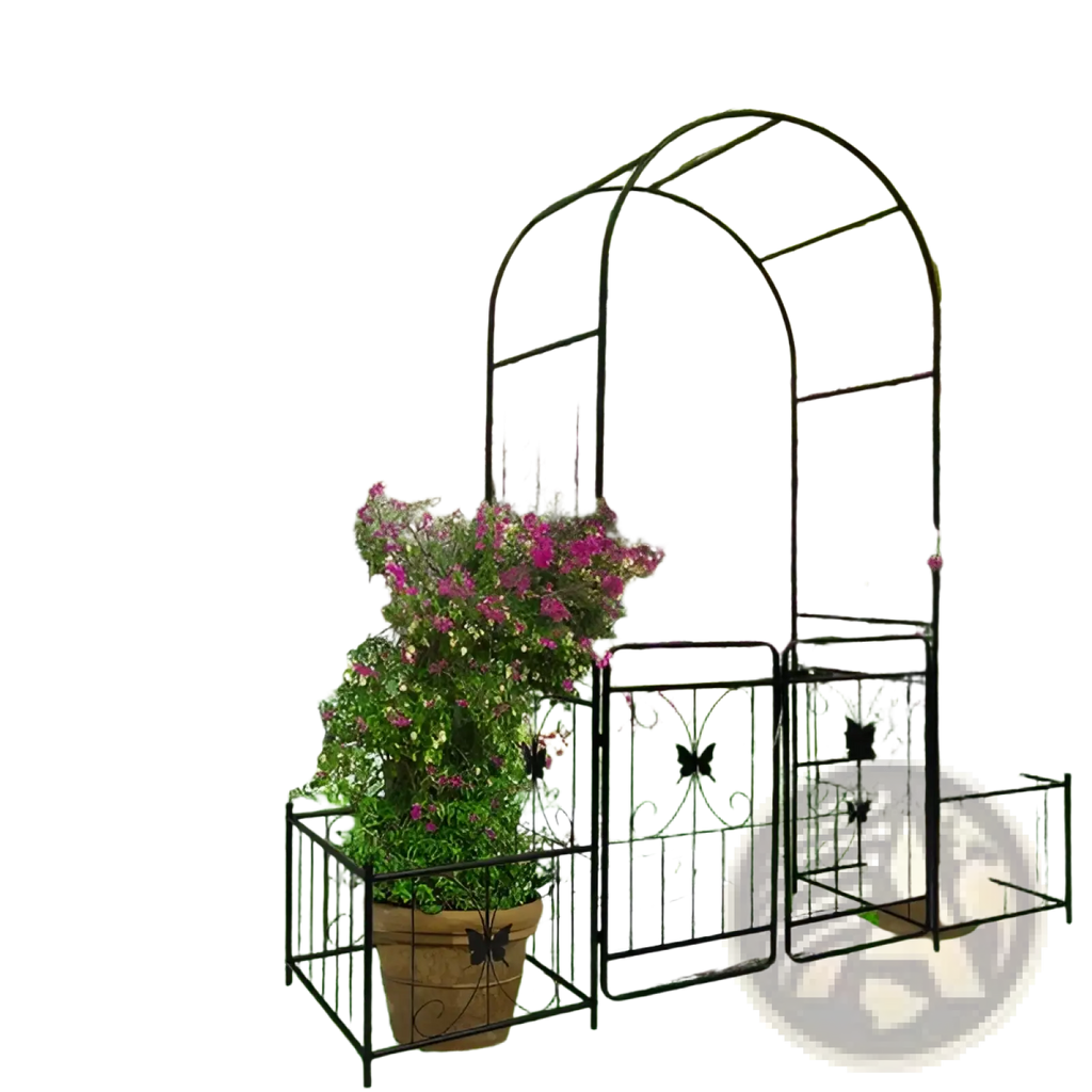 Metal Garden Arch with Gate Butterfly Trellis Arbor