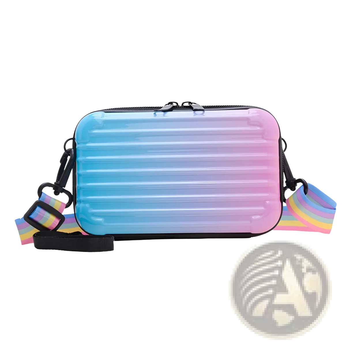 Mini Suitcase Crossbody Bag with Rainbow Strap