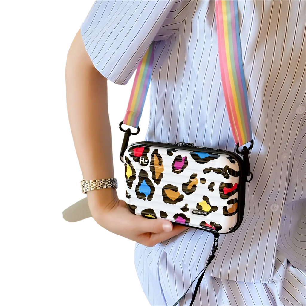 Mini Suitcase Crossbody Bag with Rainbow Strap