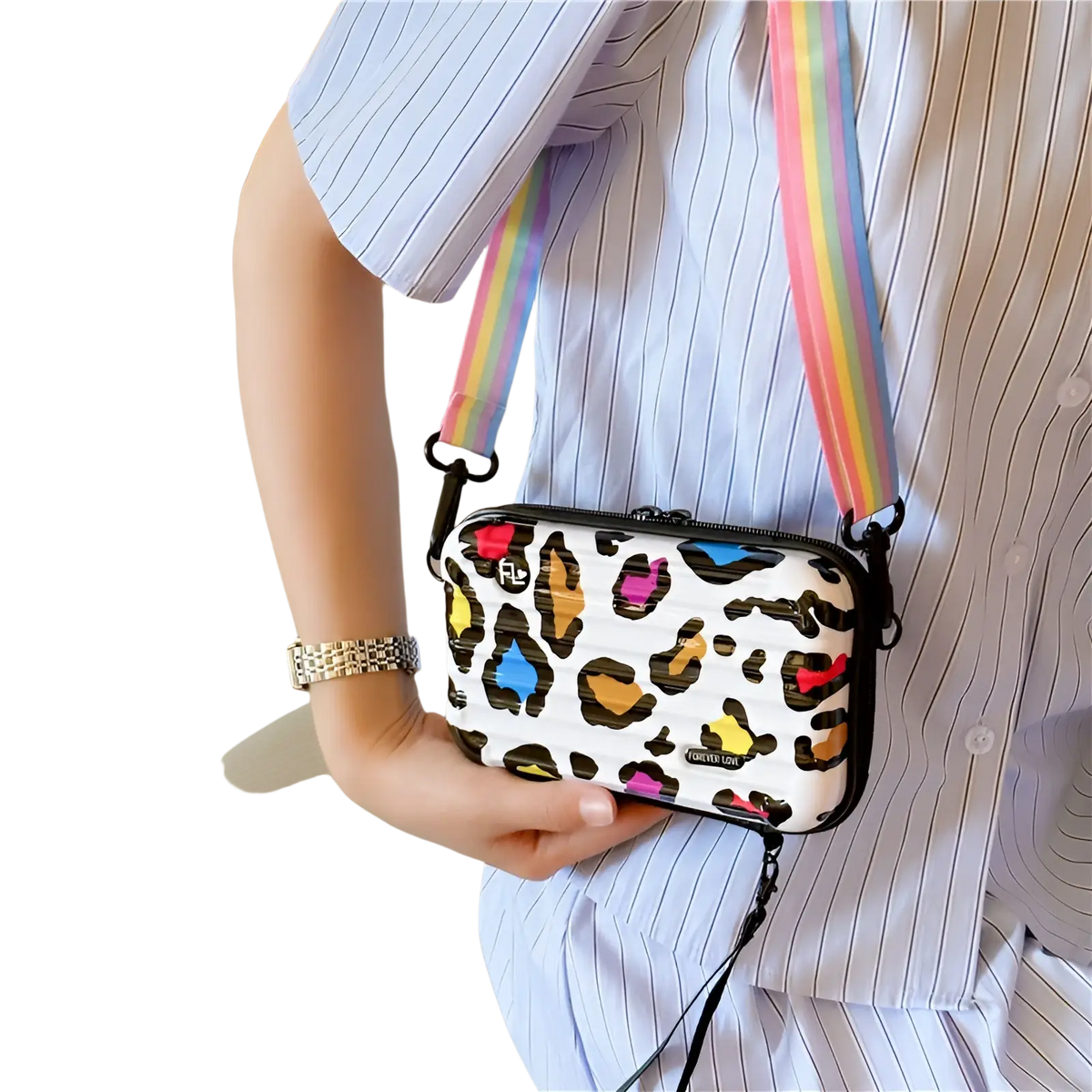 Mini Suitcase Crossbody Bag with Rainbow Strap