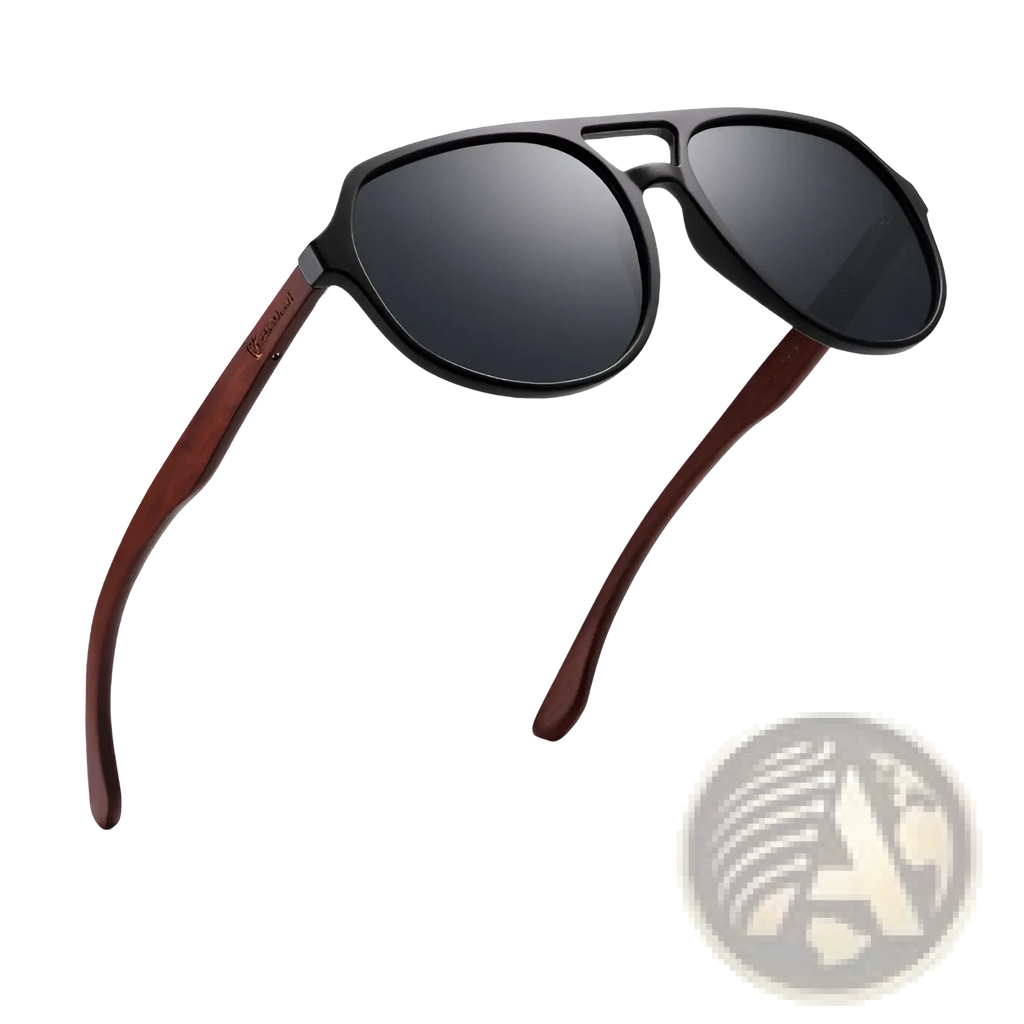 Mirror Lens Wood Temple Aviator Sunglasses
