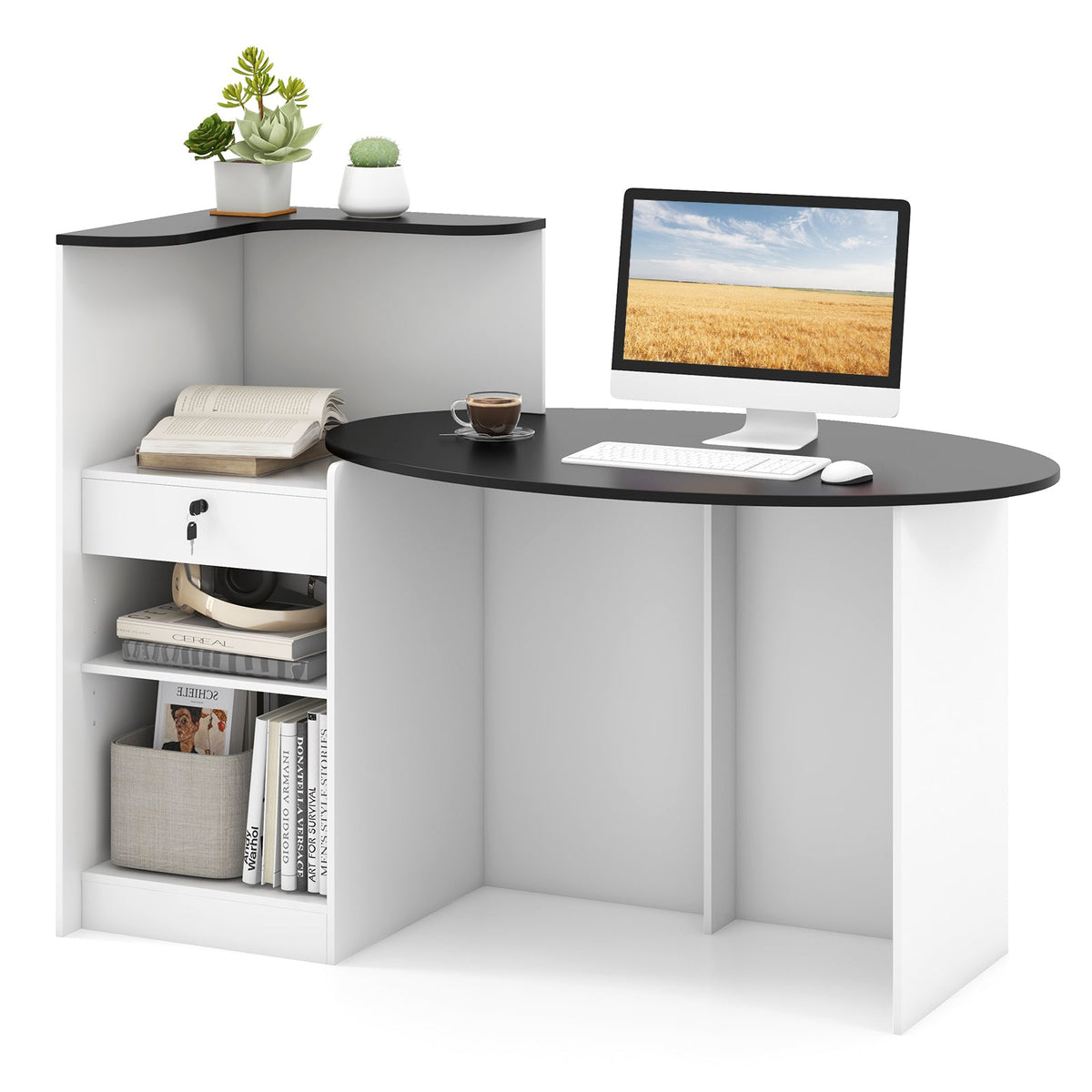 Modern Reception Desk Front Counter Desk with Oval Tabletop