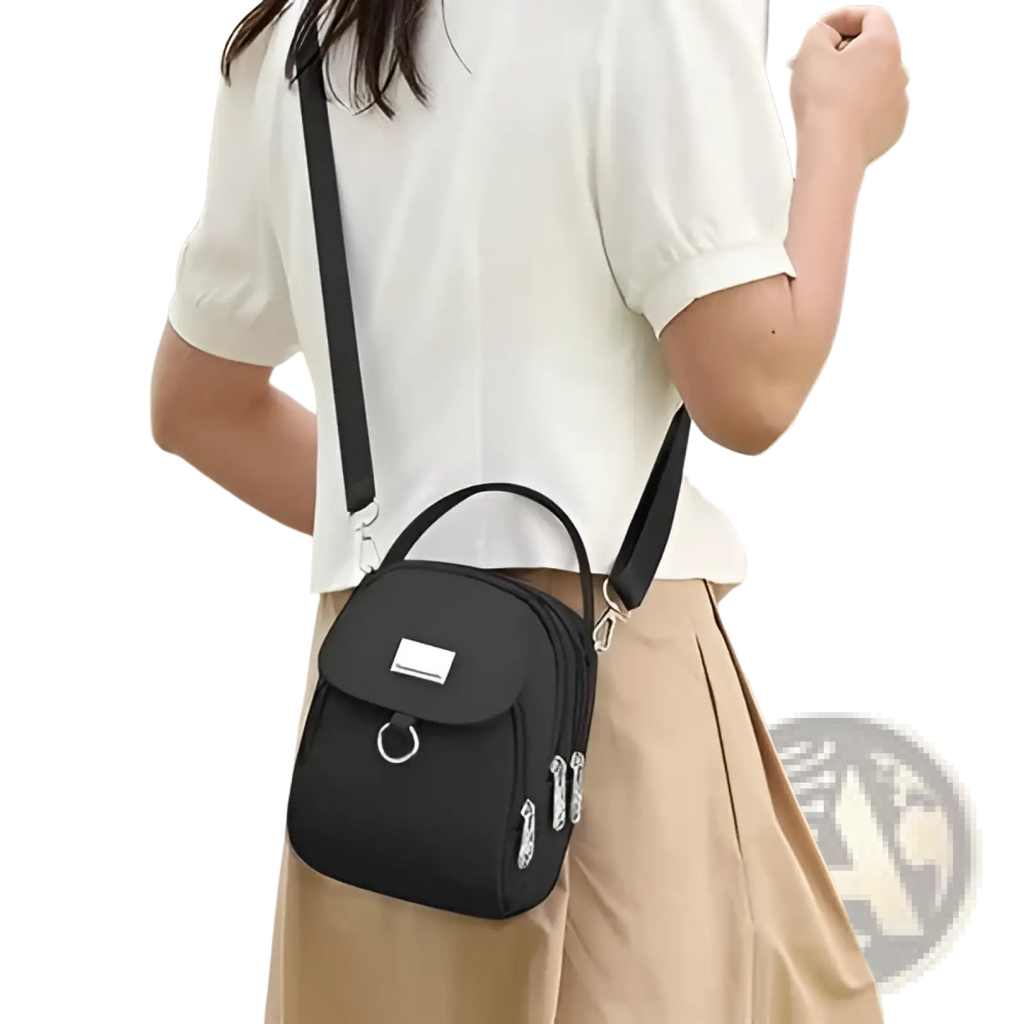 Multi Pocket Nylon Crossbody Bag with Earbud Case Attachment