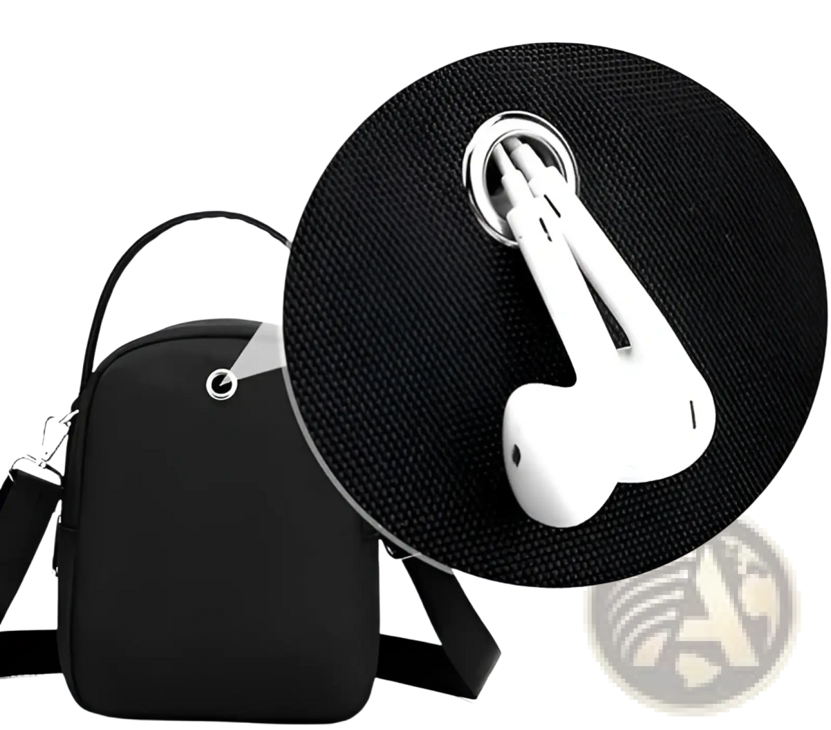 Multi Pocket Nylon Crossbody Bag with Earbud Case Attachment