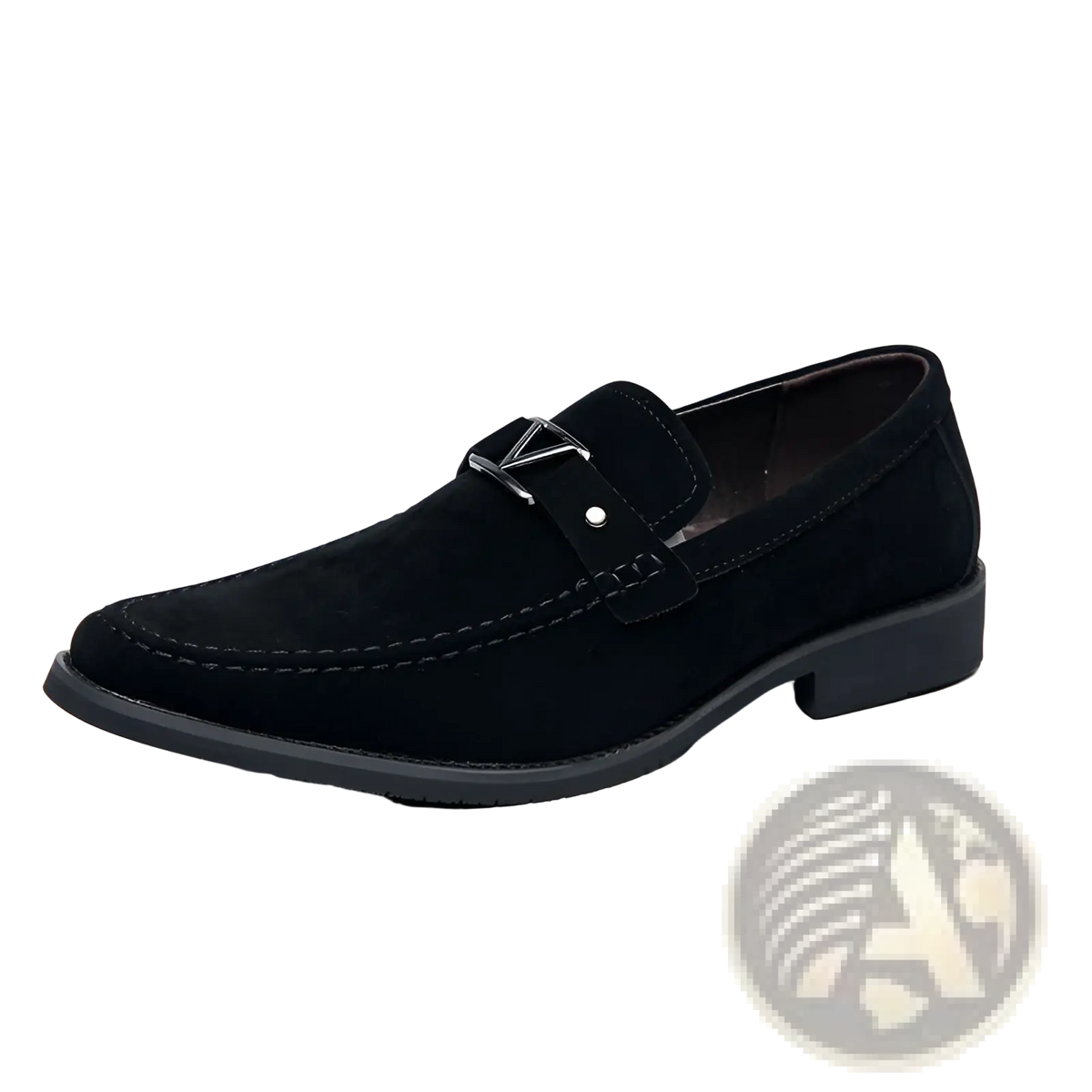 Navy Blue Suede Buckle Loafers with Non Slip Rubber Soles