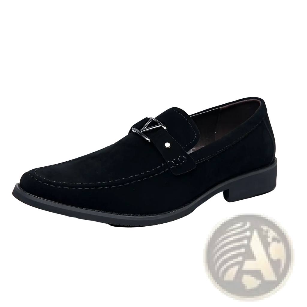 Navy Blue Suede Buckle Loafers with Non Slip Rubber Soles