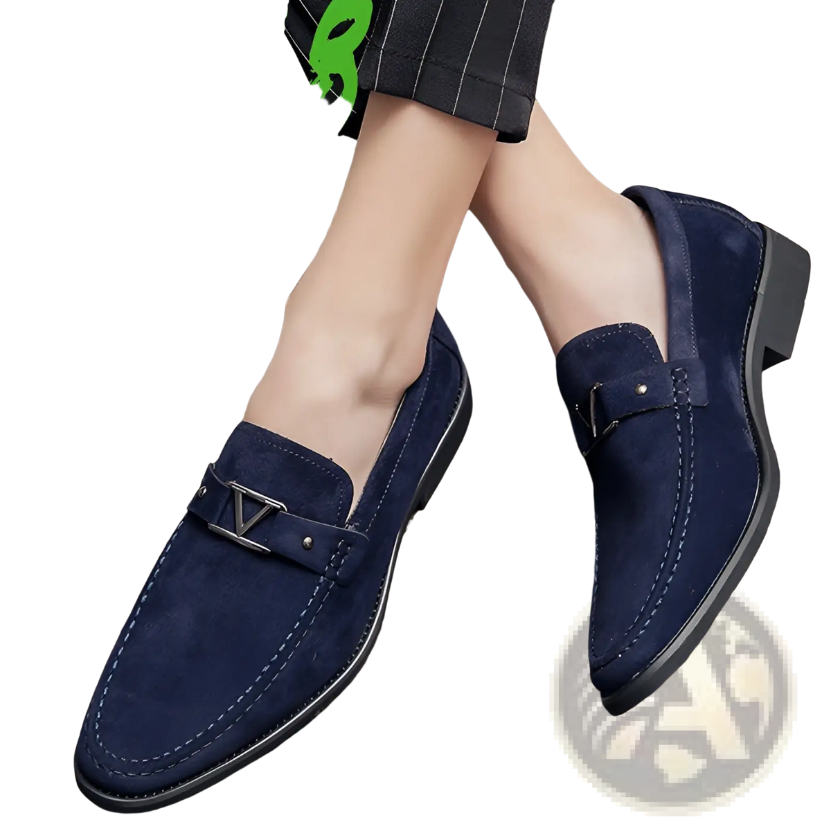 Navy Blue Suede Buckle Loafers with Non Slip Rubber Soles